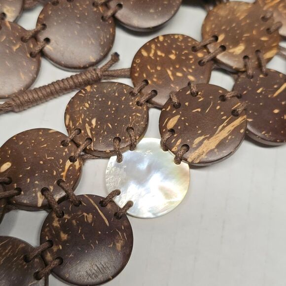 Coconut Shell Waistband Bohemian Boho Hippie Brown Belt - Picture 2 of 8